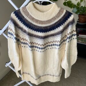 J. Crew Fair Isle Oversize Puff Sleeve Wool Blend Sweater in Cream
